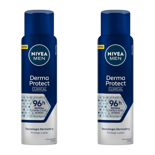 Kit com 2 Unidades de Desodorante Antitranspirante Aerosol Nivea Men Clinical Derma Protect Masculino 96H 150ml Kit com 2 Unidades de Desodorante Antitranspirante Aerosol Nivea Men Clinical Derma Protect Masculino 96H 150ml