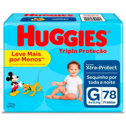 Kit com 2 Unidades de Fralda Infantil Huggies Tripla Proteção G Pacote 78 Unidades
