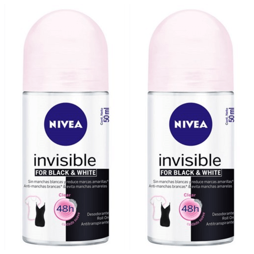 Kit com 2 Unidades de Desodorante Roll On Nivea Invisible Black & White 2 Unidades 50ml Kit com 2 Unidades de Desodorante Roll On Nivea Invisible Black & White 2 Unidades 50ml