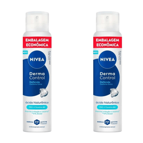 Kit com 2 Unidades de Desodorante Antitranspirante Aerossol Nivea Derma Control Defende 72h 200ml Kit com 2 Unidades de Desodorante Antitranspirante Aerossol Nivea Derma Control Defende 72h 200ml