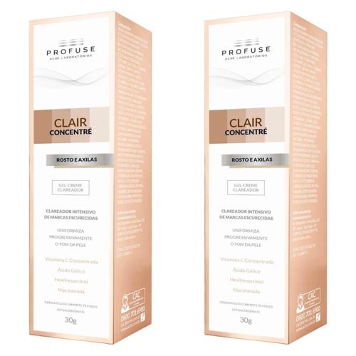 Kit com 2 Unidades de Gel Creme Clareador Rosto e Axilas Clair Concentre Profuse com 30g