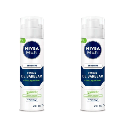 Kit com 2 Unidades de Espuma de Barbear Nivea Men Sensitive com 200ml Kit com 2 Unidades de Espuma de Barbear Nivea Men Sensitive com 200ml