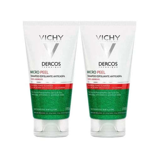Kit com 2 Unidades de Dercos Micro Peel Shampoo Esfoliante Anticaspa Vichy 150ml