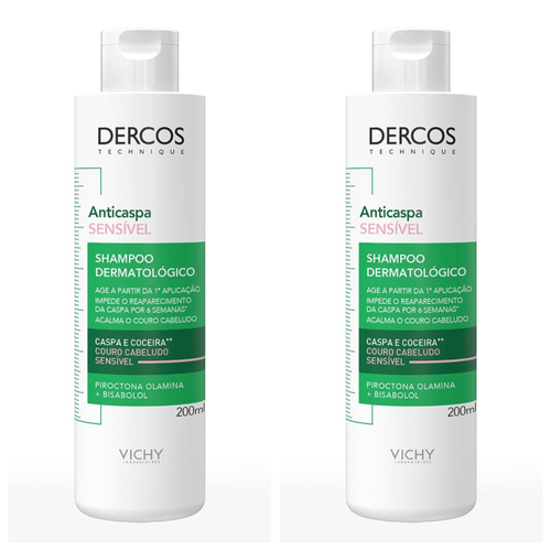 Kit com 2 Unidades de Dercos Shampoo Anticaspa Sensível Vichy 200ml