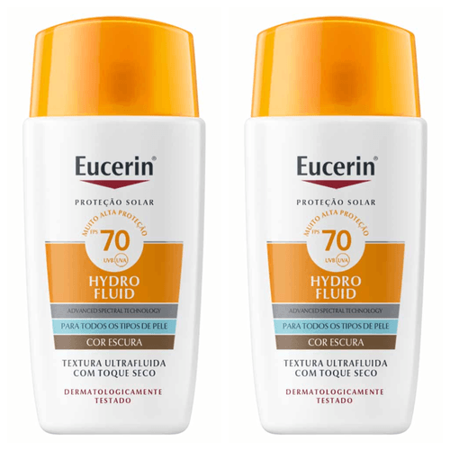 Kit com 2 Unidades de Eucerin Protetor Solar Hydro Fluid Facial Cor Escura FPS70 50ml Kit com 2 Unidades de Eucerin Protetor Solar Hydro Fluid Facial Cor Escura FPS70 50ml