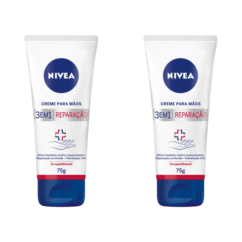 Kit com 2 Unidades de Creme para Mãos Nivea 3 em 1 Reparação com Dexpanthenol 75ml