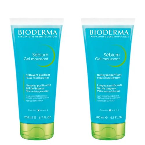 Kit com 2 Unidades de Bioderma Sébium Gel Moussant Gel de Limpeza Antioleosidade Facial 200ml