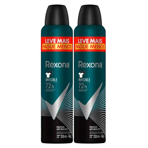 Kit c/2 unid Desodorante Rexona Men Invisible Aerossol Antitraspirante 72h com 250ml