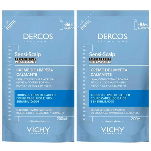 Kit com 2 Unidades de Creme De Limpeza Capilar Calmante Dercos Sensi-Scalp Refil 200ml Vichy Kit com 2 Unidades de Creme De Limpeza Capilar Calmante Dercos Sensi-Scalp Refil 200ml Vichy