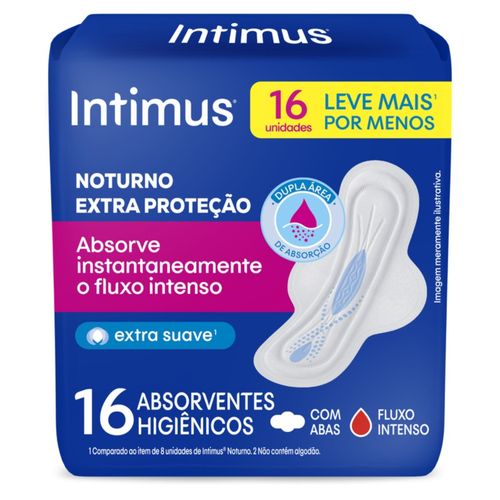 Kit com 2 Unidades de Absorvente Intimus Noturno Suave com Abas 16 Unidades Kit com 2 Unidades de Absorvente Intimus Noturno Suave com Abas 16 Unidades