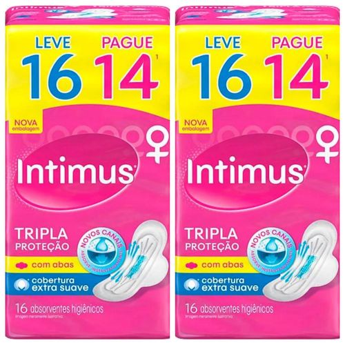 Kit com 2 Unidades de Absorvente Intimus Com Abas Tripla Proteção Suave 16 Unidades