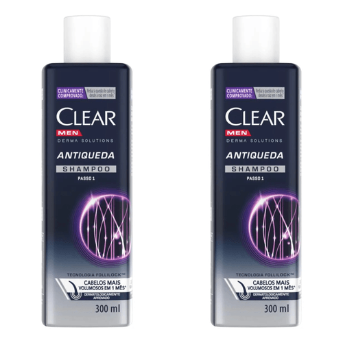 Kit com 2 Unidades de Clear Shampoo Antiqueda Men Derma Solutions 300ml