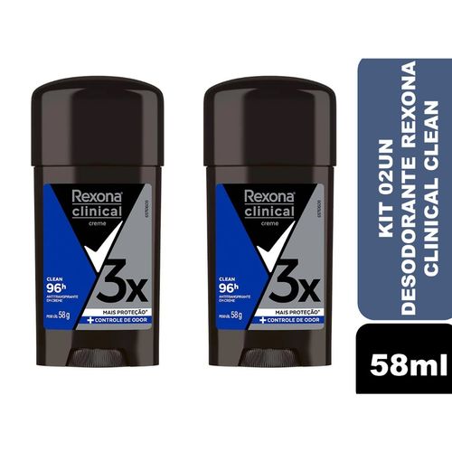 Kit c/ 2 unid Desodorante Rexona Clinical Clean Creme 58g Kit c/ 2 unid Desodorante Rexona Clinical Clean Creme 58g