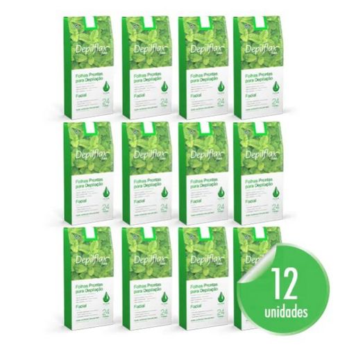 Kit C/ 12 Caixas De Folhas Para Depilação Facial Hortelã Depilflax C/24 Unid Cada Kit C/ 12 Caixas De Folhas Para Depilação Facial Hortelã Depilflax C/24 Unid Cada