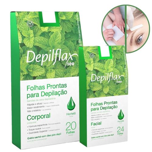 Kit C/ 2 Caixas De Folhas Para Depilação Facial Hortelã Depilflax C/24 Unid Cada