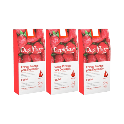 Kit C/ 3 Caixas De Folhas Para Depilação Facial Morango Depilflax C/24 Unid Cada Kit C/ 3 Caixas De Folhas Para Depilação Facial Morango Depilflax C/24 Unid Cada