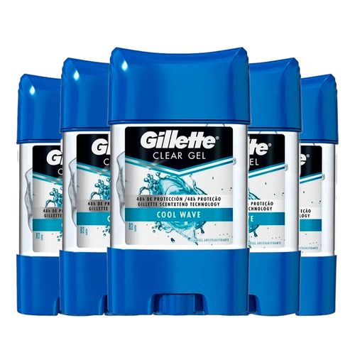 Kit c/5 Unidades de Desodorante Stick Gillet Clear Gel Cool Wave 82g