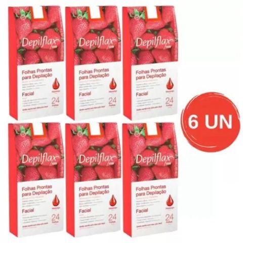 Kit C/ 6 Caixas De Folhas Para Depilação Facial Morango Depilflax C/24 Unid Cada Kit C/ 6 Caixas De Folhas Para Depilação Facial Morango Depilflax C/24 Unid Cada
