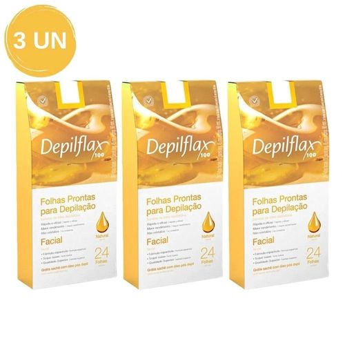 Kit C/ 3 Caixas De Folhas Para Depilação Facial Natural Depilflax C/24 Unid Cada Kit C/ 3 Caixas De Folhas Para Depilação Facial Natural Depilflax C/24 Unid Cada
