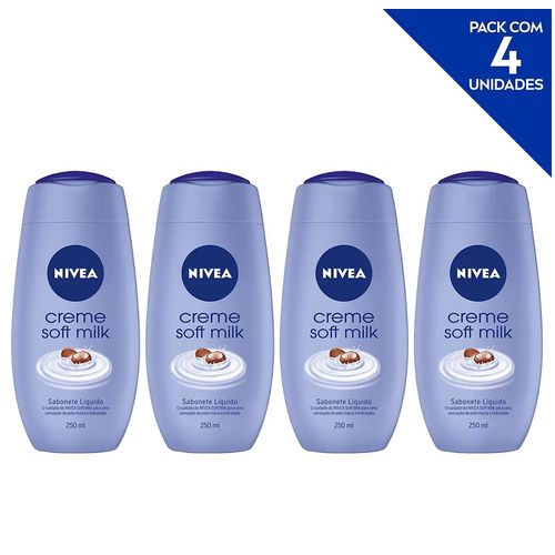 KIT 4 UNIDADES DE SABONETE LIQUIDO SOFT MILK 250ML NIVEA