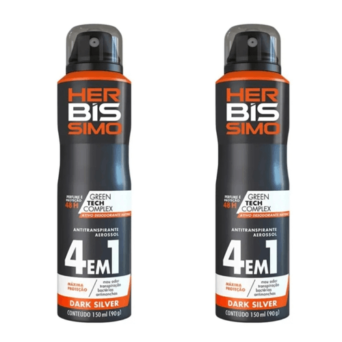 Kit c/2 Unidades de Desodorante Aerosol Herbissimo 150ml Dark Silver