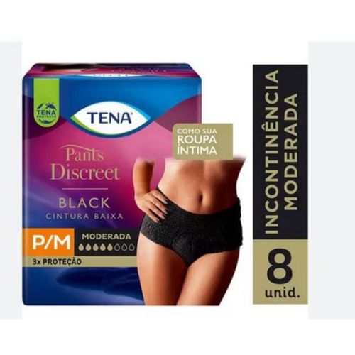 Roupa Íntima Descartável Preta Tena Pants Discreet P/M c/ 8 Unidades