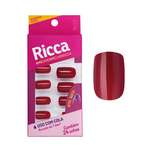 Ricca Unhas Postiças Vermelho Bordo
