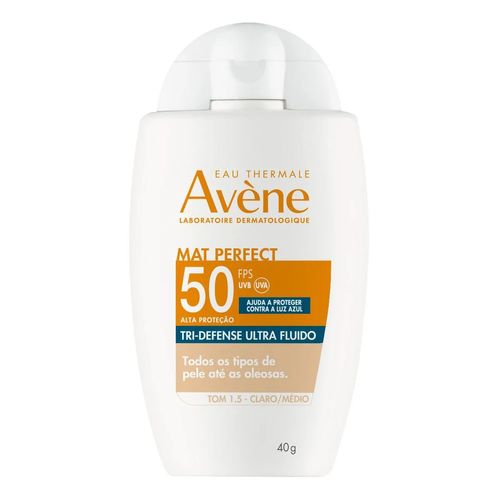 Protetor Solar Facial Avène Mat Perfect Tri-Defense Ultra Fluido FPS50 Tom 1.5 Claro/Médio 40g