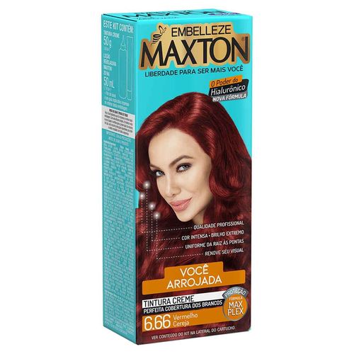 Kit Prático Tintura Creme Maxton 6.66 Vermelho Cereja Embelleze