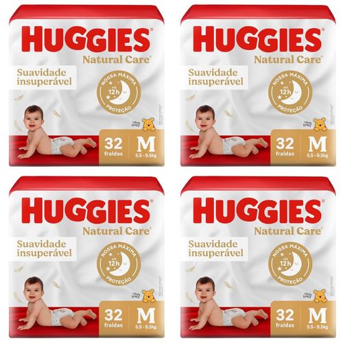 Kit com 4 Unidades de Fralda Huggies Natural Care M 32 Unidades cada