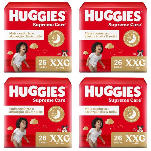 Kit com 4 Unidades de Fralda Descartável Huggies Supreme Care Mega XXG Com 26 unidades cada
