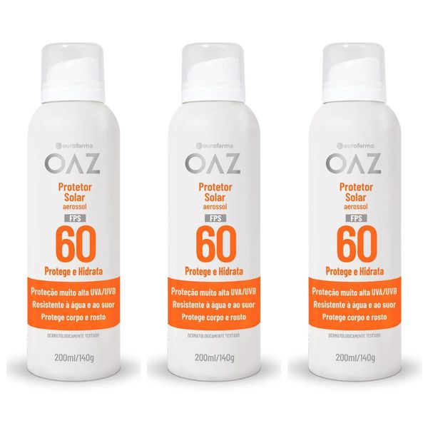 Kit com 3 Unidades de Protetor Solar Aerossol Oaz FPS 60 200ml