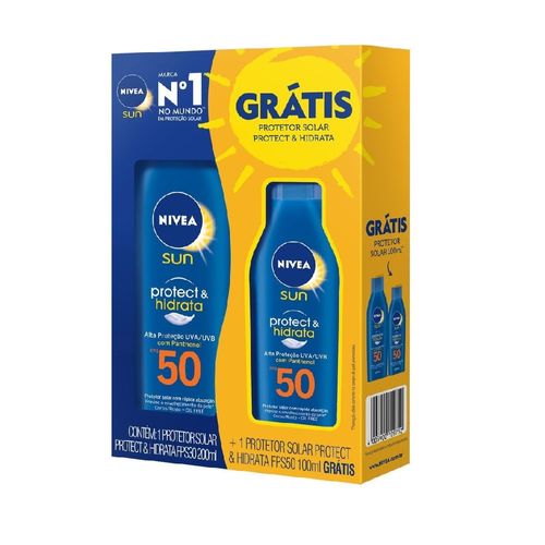 Kit Nivea Sun Protetor Solar Protect & Hidrata FPS50 200ml + 100ml Kit Nivea Sun Protetor Solar Protect & Hidrata FPS50 200ml + 100ml