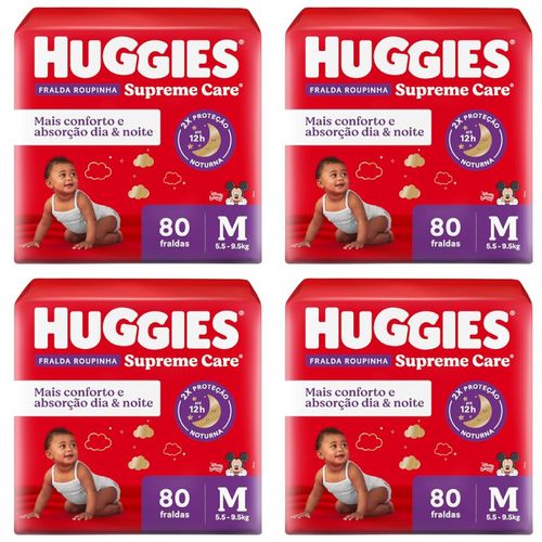 Kit com 4 Unidades de Fralda Descartável Infantil Huggies Supreme Care Pants M Pacote 80 Unidades cada