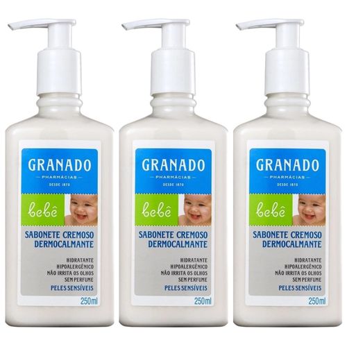 Kit com 3 Unidades de Granado Sabonete Cremoso Dermocalmante, 250ml