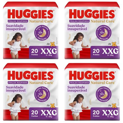 Kit com 4 Unidades de Fralda Calça Huggies Natural Care Roupinha Mega XXG 20 unidades cada