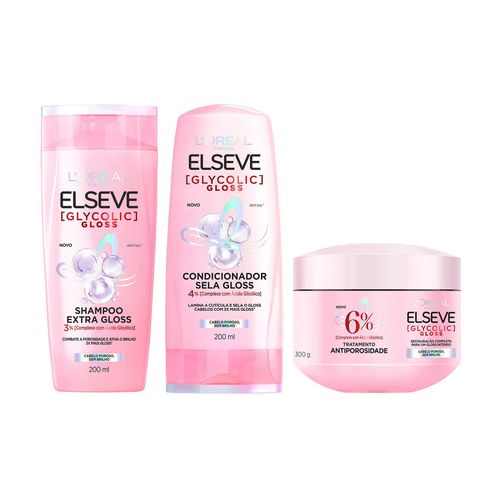 Kit Elseve Glycolic Gloss Shampoo + Condicionador + Máscara Loréal