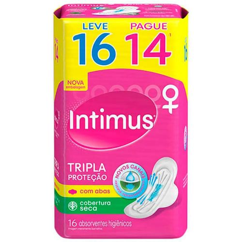 Kit com 3 Unidades de Intimus Tripla Proteção Seca Absorvente Com Abas 16 Unidades Kit com 3 Unidades de Intimus Tripla Proteção Seca Absorvente Com Abas 16 Unidades