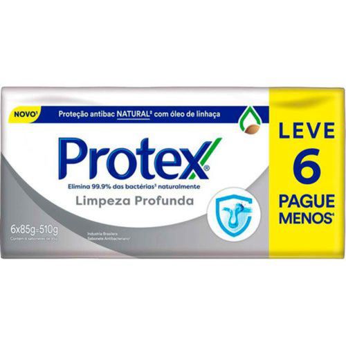 Kit com 3 Unidades de Sabonete em Barra Protex Limpeza Profunda 85g Pacote com 6 Unidades