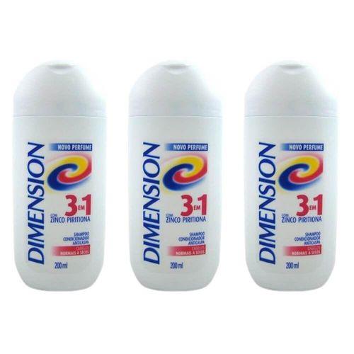 KIT Shampoo Dimension 3 em 1 Anticaspa Secos 200ml - 3 Unidades