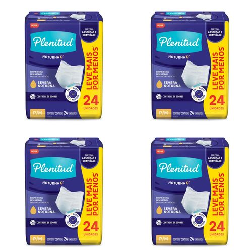 Kit com 4 Unidades de Roupa Íntima Plenitud Noturna P/M 24 Unidades cada Kit com 4 Unidades de Roupa Íntima Plenitud Noturna P/M 24 Unidades cada