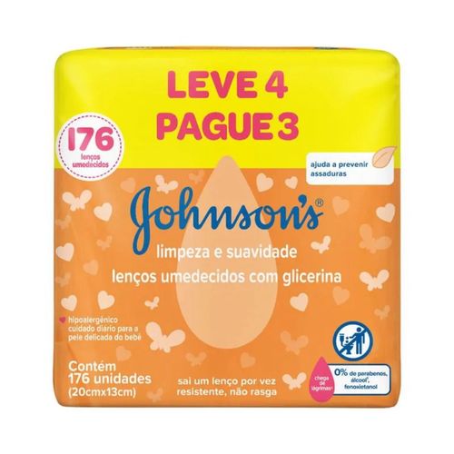 Kit com 3 Unidades de Lenço Umedecido Johnson Glicerina 176 Unidades Kit com 3 Unidades de Lenço Umedecido Johnson Glicerina 176 Unidades