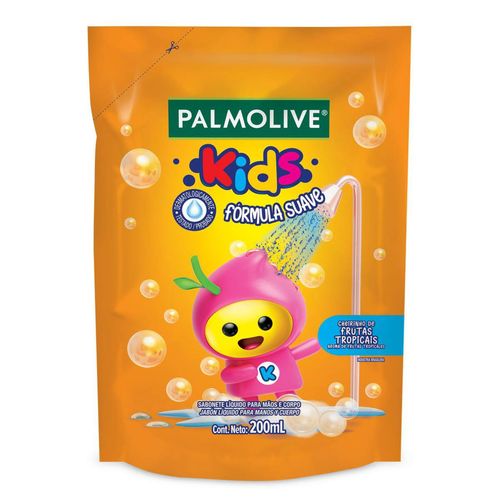 Kit com 3 Unidades de Sabonete Líquido Mãos e Corpo Frutas Tropicais Palmolive Kids Sachê 200ml Refil Kit com 3 Unidades de Sabonete Líquido Mãos e Corpo Frutas Tropicais Palmolive Kids Sachê 200ml Refil