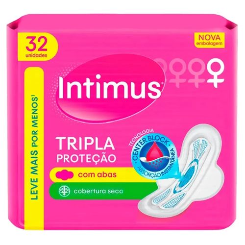 Kit com 2 Unidades de Intimus Absorvente Tripla Proteção Seca Com Abas 32 Unidades Kit com 2 Unidades de Intimus Absorvente Tripla Proteção Seca Com Abas 32 Unidades