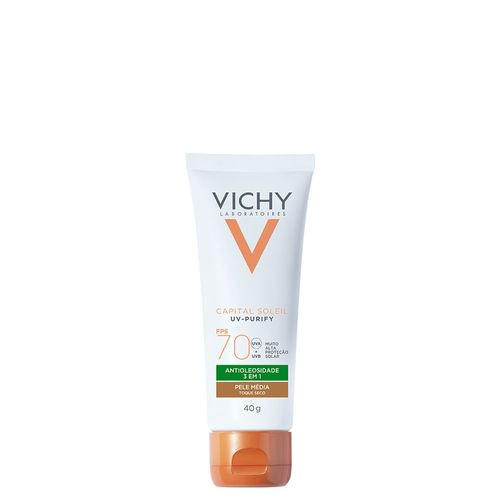 Kit com 3 Unidades de Vichy Capital Soleil Purify Protetor Solar Facial FPS70 Cor Média 40G