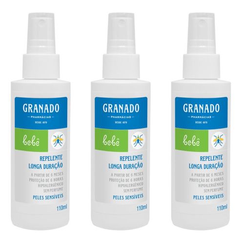 Kit com 3 Unidades de Granado Repelente Longa Duração 110ml