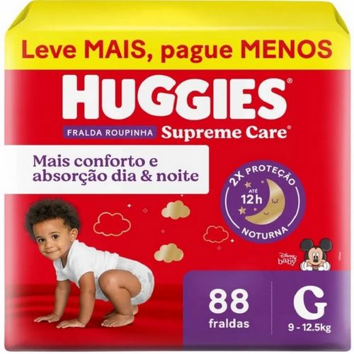 Kit com 3 Unidades de Fralda Descartável Infantil Huggies Supreme Care Roupinha G 88 Unidades Kit com 3 Unidades de Fralda Descartável Infantil Huggies Supreme Care Roupinha G 88 Unidades