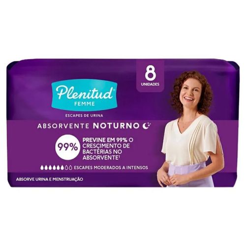 Kit com 3 Unidades de Absorvente Plenitud Femme Noturno 8 Unidades