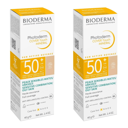 Kit com 2 Unidades de Protetor Solar Facial Bioderma Photoderm Cover Touch Mineral FPS 50+ Muito Claro 40g