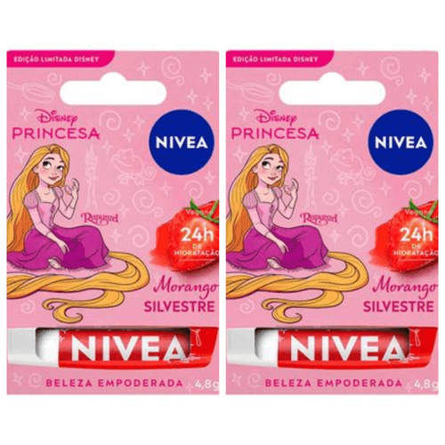 Kit com 2 Unidades de Labial Nivea Morango Rapunzel 4,8G